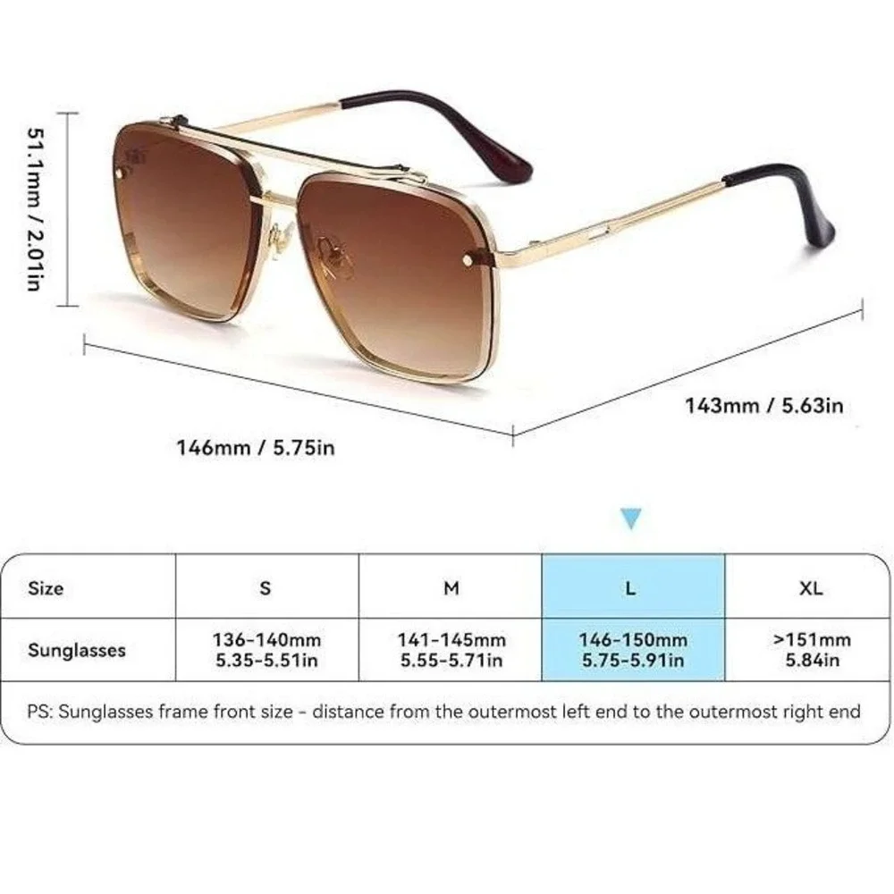 Sunglasses Gold Frame Brown Lens Rectangular  Fashion Sun Glasses Men Lentes New